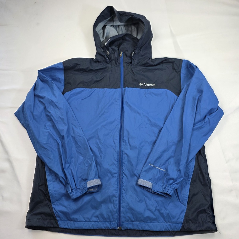 Columbia Jacket Mens XL Blue Omni-Shield Hooded Windbreaker Nylon Lightweight